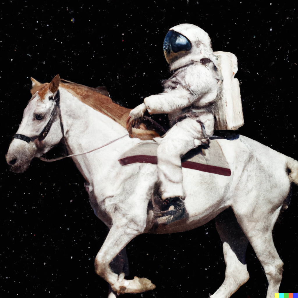 Photograph of astronaut riding horse